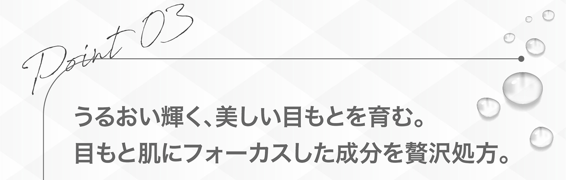 Point 03 うるおい輝く、美しい目もとを育む。目もと肌にフォーカスした成分を贅沢処方。