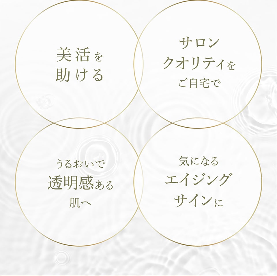 こんな方へオススメです：「美活を助ける」「サロンクオリティをご自宅で」「うるおいで透明感ある肌へ」「気になるエイジングサインに」