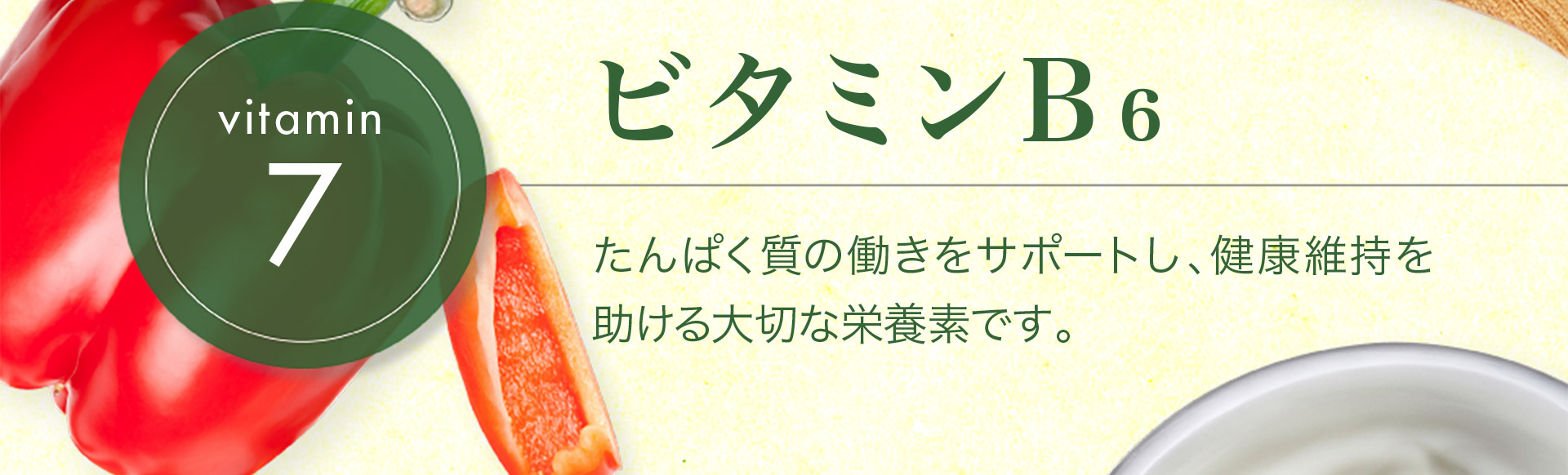 【vitamin7　ビタミンＢ?】たんぱく質の働きをサポートし、健康維持を 助ける大切な栄養素です。 